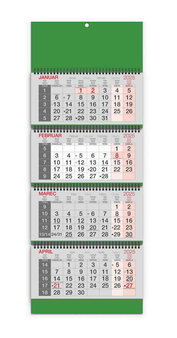 KOLEDAR POSLOVNI ŠTIRIDELNI KOLEDAR - ZELEN - ŠPIRALA 2025 – J